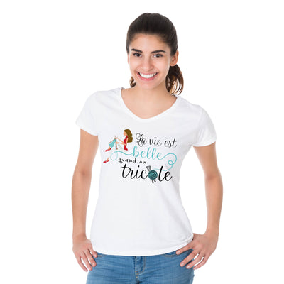 T-shirt femme - La vie est belle quand on tricote - couleur